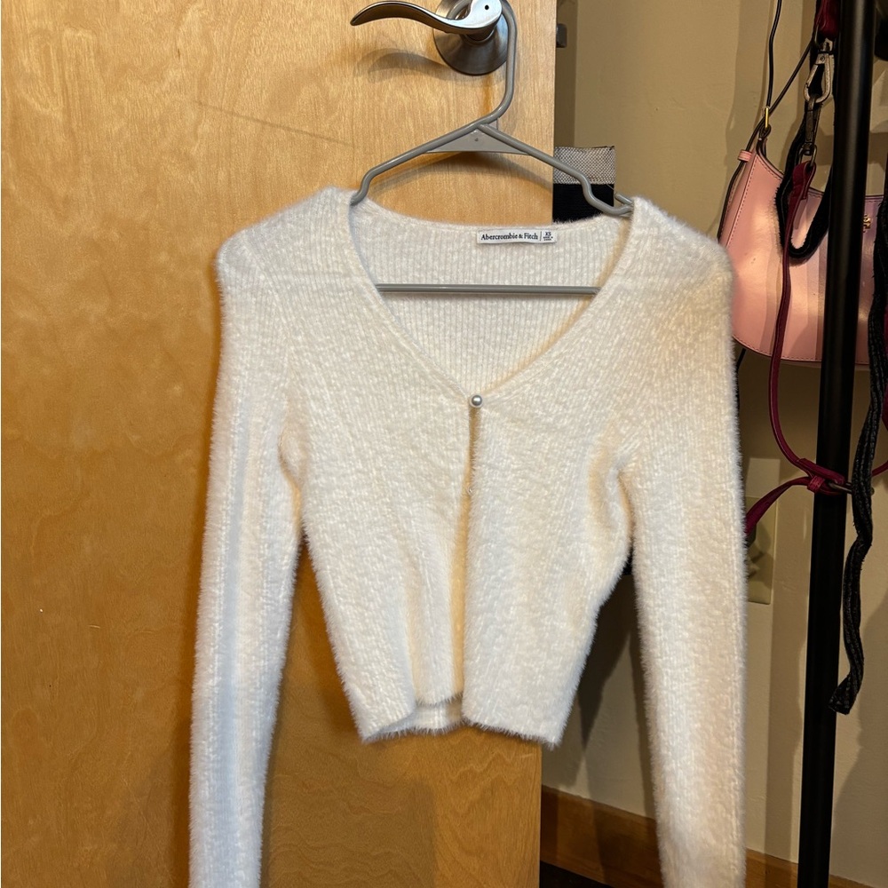 Abercrombie Cream Fuzzy Cardigan